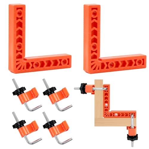 Winkelspanner 90 Grad, Rahmenspanner 4 Paare Befestigungsclips und 2 Stück 10 X 10cm L-Type Eckklemme Rechtwinklige Klemme Holzbearbeitungswerkzeuge Zargenspanner Winkelklemmen für Holzarbeiten von jinminamz