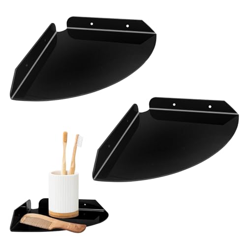 jinminamz Eckregal Wandhalterung，Wandmontiertes Schwebendes Eckregal 2 Stück Wandregal-Organizer Acryl Ecke Schwimmende Regale Für Bad, Küche, Schlafzimmer, Wohnzimmer, Esszimmer, Büro (Schwarz) von jinminamz