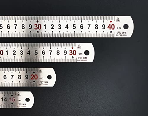 4 Stück Metall Lineal Set Metall Stahllineal Metrische Und Imperiale 15 Cm / 20 Cm / 30 Cm / 40 Cm Ideal Für Büro, Schule Und Technische Zeichnungen Präzise Und Langlebige Metalllineale von JinPhon