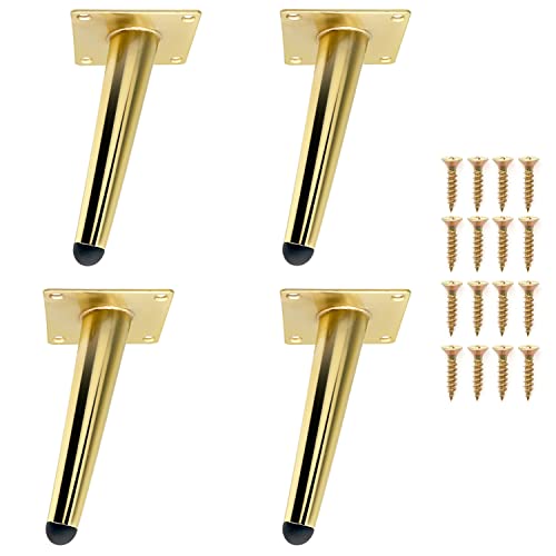 Set mit 4 x 15 cm Möbelbeinen, goldfarben, neigbar, aus langlebigem Metall, Tischbeine, Sofafüße zum Ersetzen oder Anpassen der Höhe von Nachttischen, Sofa, TV-Möbel, Sessel etc von JinPhon