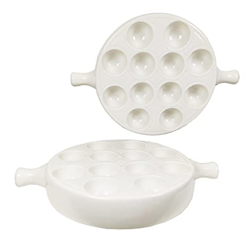 jinsongdafa Ceramic Escargot Plates (2-Pack) 23.5 X 16.5 cm with Handle Footed Dishes, Oven Safe Holes Set for Home Restaurant Hotel (White, 23.5 X 16.5 cm) von jinsongdafa