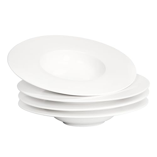 jinsongdafa Pastateller Suppenschüsseln Suppenteller,320 ml, Nudelschüssel-Set mit 4 Stück, weiße flache Schüsselteller, Schüsseln mit und Rand, Premium Porzellan bestes Geschenk (27.5 CM) von jinsongdafa