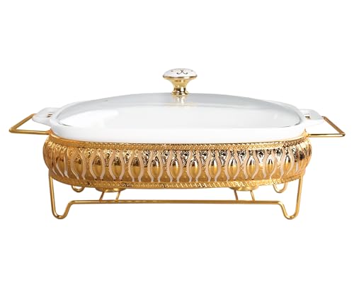 jinsongdafa Rechteckige Auflaufform aus Porzellan mit Glasdeckel und Rost,1500 ml Suppenterrine zum Servieren,Chafing Dish für Buffets, Tablett zum Aufbewahren von Lebensmitteln, Catering-Auflaufform von jinsongdafa