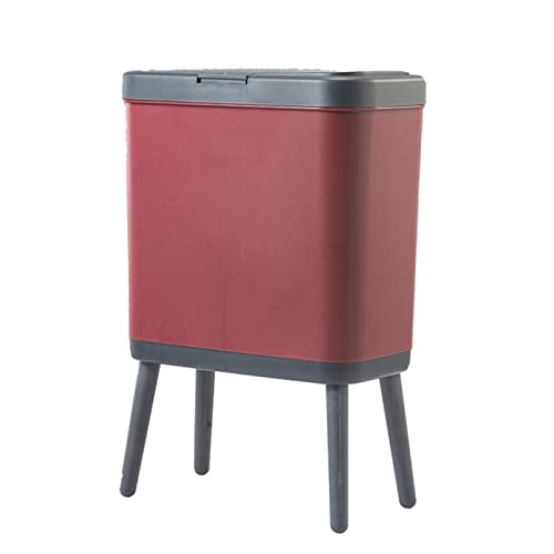 Abfallbehälter 15L Kreative Mülleimer Hohe Fuß mit Deckel Große Kapazität Pressetyp Abfallbehälter Küchenmüll Container Büro Kunststoff Mülleimer, 4 Farben Mülleimer ( Color : Wine Red 15L ) von jinyi2016SHOP