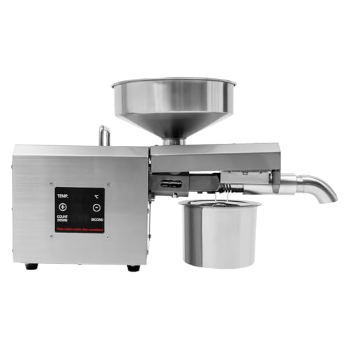 Automatisch Elektrische Ölpresse, 600W 220 V Edelstahl-Ölextraktionsmaschine, Extractor Oil Expeller mit Ölablassbecher, Thermostatische Heizung für Erdnüsse Nüsse Sesam Mandel Raps Sojabohnen von jiongcln