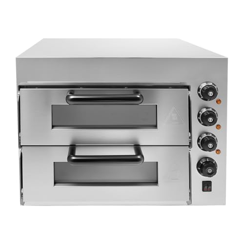 Elektrischer Pizzaofen, 2 Kammern Pizzabackofen Pizza Ofen, 3000W Doppellagig Mini Pizzaofen Elektrisch, Pizza Backofen Für die Gastronomie, 50-350℃ Gastro Steinbackofen von jiongcln