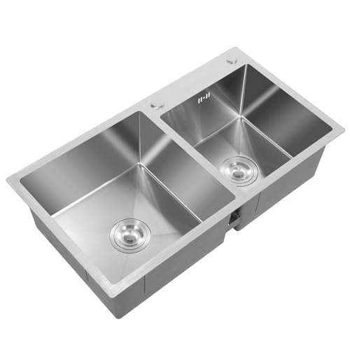 jiongcln Edelstahlspüle Küchenspülen aus Edelstahl 201 Einbauspüle Gebürstet Doppelwaschbecken 78 * 43 cm mit Anti-Kondensations-Beschichtung Abtropffläche und Abtropf-Überlauf von jiongcln