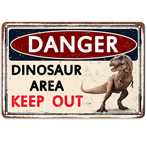 Lustige DinosaurierSchilder Wanddekoration Jungen Schlafzimmer Dekor Retro Vorsicht Metallschild Dinosaurier Poster Thema Dinosaurier Raumdekor Kinder Geschenk Badezimmer Höhle Dinosaurier Zubehör von jiuerocs