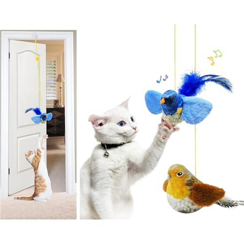 jiuhao Katzenspielzeug zum Aufhängen, 2 Stück, Saugnapf, interaktiver Vogel mit quietschendem Geräusch und Federschwanz, keine Batterien erforderlich, für Erwachsene, Kätzchen, Anreicherung von jiuhao Katzenspielzeug zum Aufhängen, 2 Stück, Saugnapf, interaktiver Vogel mit quietschendem Geräusch und Federschwanz, keine Batterien erforderlich, für Erwachsene, Kätzchen, Anreicherung von von jiuhao