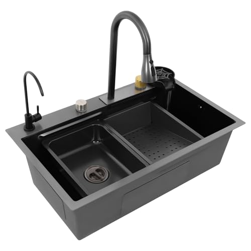Jiumxliu Küchenspüle Wasserfall, Multifunktional Küchenspülen Edelstahl 3 Wasserauslass-Modi Spülbecken Multifunktions Wasserfall-Spüle für Bars, Balkone, Wohnungen, Küchen 68 x 45 x 21cm von jiumxliu