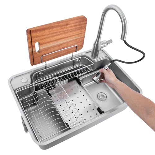 Jiumxliu Spülbecken 70 * 48cm Multifunktional Küchenspülen Edelstahl 3 Wasserauslass-Modi Spülbecken Multifunktions Wasserfall-Spüle mit Abtropfgestell Schneidebrett und Wasserhahn Jiumxliu Spülbecken 70 * 48cm Multifunktional Küchenspülen Edelstahl 3 Wasserauslass-Modi Spülbecken Multifunktions Wasserfall-Spüle mit Abtropfgestell Schneidebrett und Wasserhahn von jiumxliu