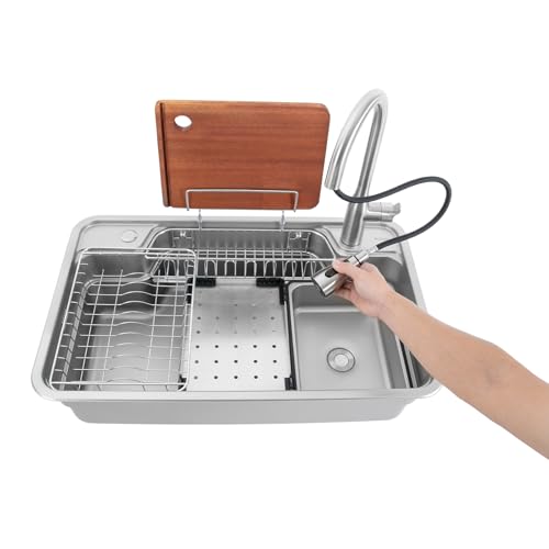 Jiumxliu Spülbecken 78 * 48cm Multifunktional Küchenspülen Edelstahl 3 Wasserauslass-Modi Spülbecken Multifunktions Wasserfall-Spüle mit Abtropfgestell Schneidebrett und Wasserhahn Jiumxliu Spülbecken 78 * 48cm Multifunktional Küchenspülen Edelstahl 3 Wasserauslass-Modi Spülbecken Multifunktions Wasserfall-Spüle mit Abtropfgestell Schneidebrett und Wasserhahn von jiumxliu