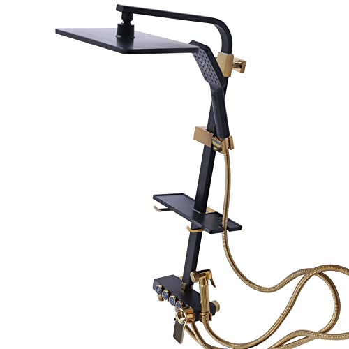 Jiumxliu Thermostat Duschsystem mit Brausegarnitur Duscharmatur Komplettset Wand Duscharmatur Komplettset Duschsystem mit Thermostat, Edelstahl Regendusche 3 Strahlarten Duschkopf in Schwarz von jiumxliu
