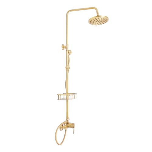 Jiumxliu Thermostat Duschsystem mit Brausegarnitur Duscharmatur Komplettset Wand Duscharmatur Komplettset Duschsystem mit Thermostat, Gold Edelstahl Regendusche 2 Strahlarten Duschkopf von jiumxliu