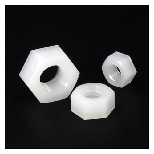 10/50 Stück M2 M2,5 M3 M4 M5 M6 M8 M10 M12 M14 M16 Sechskantmuttern aus weißem/schwarzem Nylon-Kunststoff for Wärme-/Stromisolierung(White,M2 50pcs) von jiuxinyun