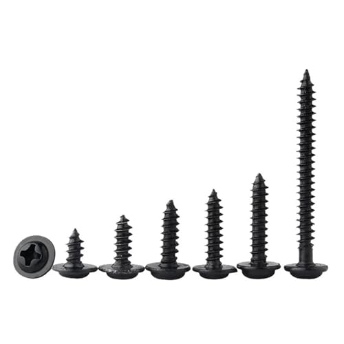 100pcs / lot Schwarz Selbstschneidende Schraube Kreuzkopf Pan Kopf Rundkopf mit Unterlegscheibe Kissen M1.4 M1.7 M2 M2.3 M2.6 M3 M3.5 M4(12mm,M2) von jiuxinyun
