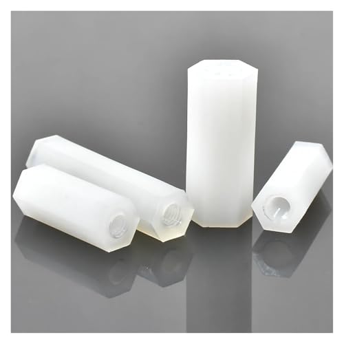 100pcs M2 M2.5 M3 M4 Schwarz Weiß Nylon Sechskant Weiblich Abstandshalter Kunststoff Montage Sechskant Draht Hauptplatine Abstandshalter Pilaarbordmutter(White M2.5.6mm (100pcs)) von jiuxinyun