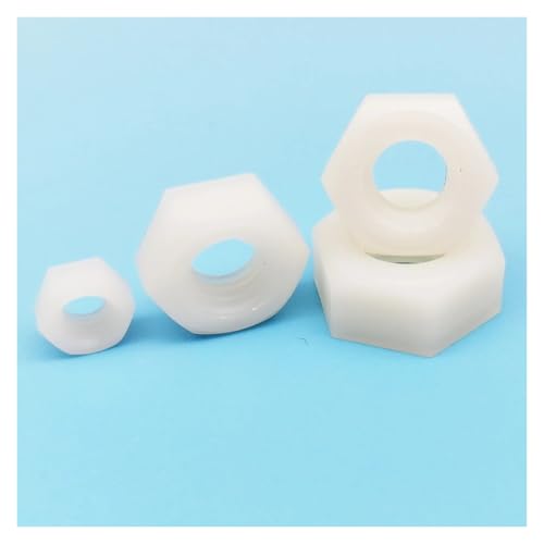25/50/100 Stück M2 M2,5 M3 M4 M5 M6 M8 M10 M12 Schwarz Weiß Farbe Kunststoff Isolierung Nylon Sechskant Sechskantmutter(WHITE,25pcs M10) von jiuxinyun