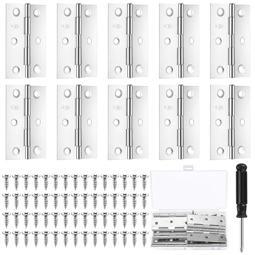 10 STK Türscharniere, 75mm x 50mm Edelstahl Scharniere Klappbar, Klavierband Scharnieren, Klein Scharnierband Edelstahl Steckverbinder für Holztüren Fenster Schrank Möbel, mit 60 STK Schrauben von jiuxlaan