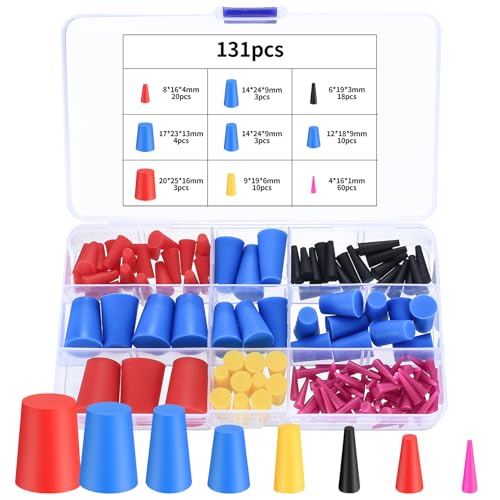 131 STK Gummistopfen Konisch, Silikon Vollgummistopfen Stopfen, Silikon Gummi Sortiment Set, Silikonstopfen Kegellochstopfen zum Abkleben von Löchern Während der Pulverbeschichtung, Gummistöpsel von jiuxlaan