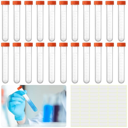 22 Stück Probenröhrchen 10ML mit Orange Schraubdeckel, Kunststoff Zentrifugenröhrchen, Transparent Reagenzgläser Reaktionsgefäße, Reagenzglasprobe Probenbehälter mit Abgestufte für Labor Experimente von jiuxlaan