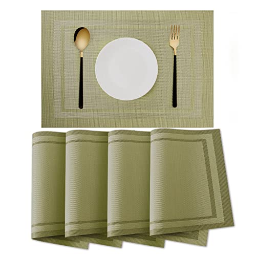 jiuzcare Platzset Abwischbar Platzdeckchen 4 Stück 30x45cm Premium Tischset Placemat Tischsets Pvc HitzebestäNdig Tischset Teller Untersetzer Tischsets Abwaschbar Rutschfest Abwaschbar Tischsets, Grün von jiuzcare