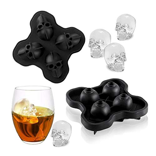 jiuzcare 3D Schädel Eiswürfelform Tablett Eiswürfelschalen Schwarzes Eiswürfelform Silikon 4-in-1 Ice Cube Tray Silikon Eiswürfelbehälter DIY Design, Um Cocktails, Whisky, Bier, Schokolade, 2 PCS von jiuzcare