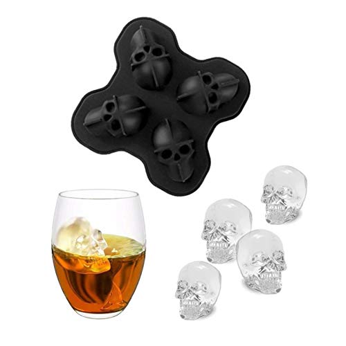 jiuzcare 3D Schädel Eiswürfelform Tablett Eiswürfelschalen Schwarzes Eiswürfelform Silikon 4-in-1 Ice Cube Tray Silikon Eiswürfelform Eiswürfelbehälter DIY Design Um Cocktails Whisky, Bier, Schokolade von jiuzcare