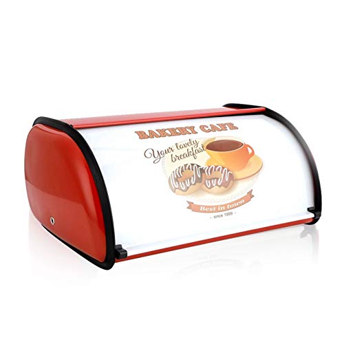 jiuzcare Brotkasten Im Retro Design Brotkasten Edelstahl Brot Aufbewahren Bread Box Brotkasten Mit Deckel Brotkasten Besteht Metall Retro Roll Top Bread Bin Large Deluxe Canister Storage, 14L, [Red] von jiuzcare