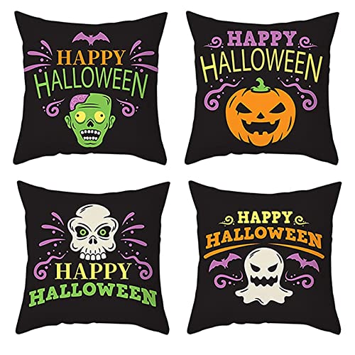 jiuzcare Halloween Kissenbezug Kissenhülle 45x45cm Halloween Pumpkin Throw Pillow Case Halloween Throw Pillow Cover Kissenbezug Herbst Home Cushion Case Deko Kissenhülle Wohnzimmer, 4PCS & Style B von jiuzcare