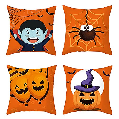 jiuzcare Halloween Kissenbezug Kissenhülle 45x45cm Halloween Pumpkin Throw Pillow Case Halloween Throw Pillow Cover Kissenbezug Herbst Home Cushion Case Deko Kissenhülle Wohnzimmer, 4PCS & Style A von jiuzcare