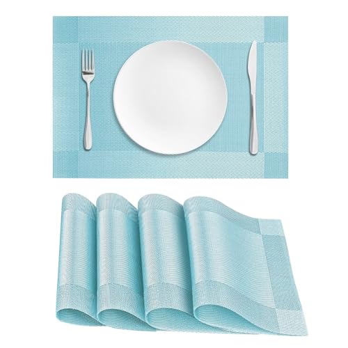 jiuzcare Platzset 4er Tischsets PVC Platzdeckchen Hitzebeständig 45x30cm Rutschfest Platzdeckchen Abwaschbar Tischset Platzsets Abwaschbar Tischdeckchen PVC Abgrifffeste Hitzebeständig Tischsets, Blau von jiuzcare