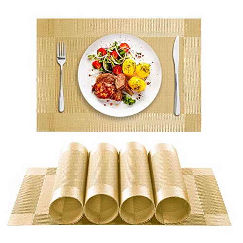 jiuzcare Platzset 4er Tischsets PVC Platzdeckchen Hitzebeständig 45x30cm Rutschfest Platzdeckchen Abwaschbar Tischset Platzsets Abwaschbar Tischdeckchen PVC Abgrifffeste Hitzebeständig Tischsets, Gold von jiuzcare