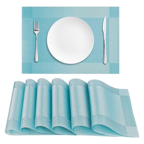 jiuzcare Platzset 6er Tischsets PVC Platzdeckchen Hitzebeständig 45x30cm Rutschfest Platzdeckchen Abwaschbar Tischset Platzsets Abwaschbar Tischdeckchen PVC Abgrifffeste Hitzebeständig Tischsets, Blau von jiuzcare