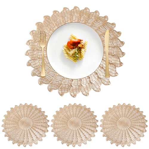 jiuzcare Tischsets Abwaschba 4er Set Platzsets Abwaschbar Ausgehöhlte Tischset Gold rutschfest PVC Platzdeckchen für Esstische Küche Restaurants Hause von jiuzcare