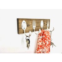 Löffel Und Gabel Haken Garderobe Recycled Silber Kunst 14 Zoll Lang von jjevensen