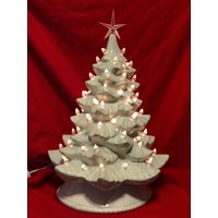 Seltene Alberta Moulds Traditionelle Keramik Ornament Weihnachtsbaum Glasiert Schiere Blau Mit Klaren Glühbirnen Und Stern Von Jmdceramicsart von jmdceramicsart