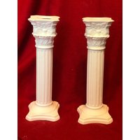 Set Von 2 Keramik Vintage Säulen Taper Kerzenhalter in Bisque Fertig Zum Malen von jmdceramicsart