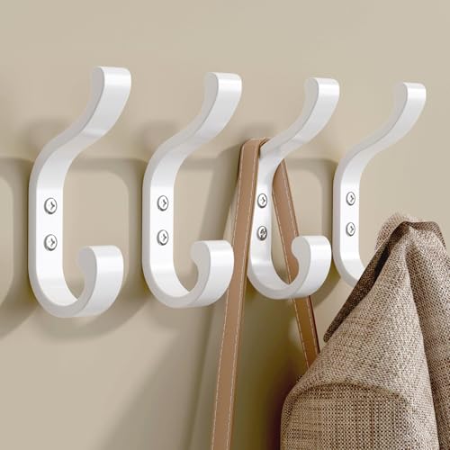 jockcaras Weiße Wandhaken im Vintage-Stil – 4er-Set Metall-Kleiderhaken zum Schrauben, perfekt für Garderobe, Badezimmer & Schlafzimmer von jockcaras