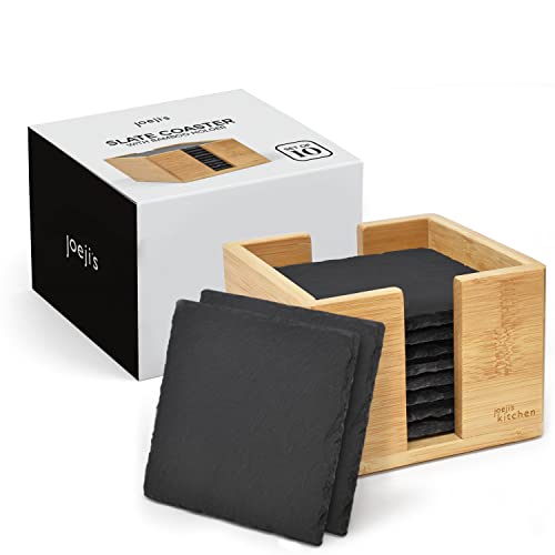 Joeji's Kitchen 10er Set Stein Schiefer Untersetzer für Getränke mit Bambus Halter - Hitzebeständige und stylische Getränke - Vielseitige Schwarze Glasuntersetzer Schiefer für Getränke, Öl & Vasen Joeji's Kitchen 10er Set Stein Schiefer Untersetzer für Getränke mit Bambus Halter - Hitzebeständige und stylische Getränke - Vielseitige Schwarze Glasuntersetzer Schiefer für Getränke, Öl & Vasen von joeji's Kitchen