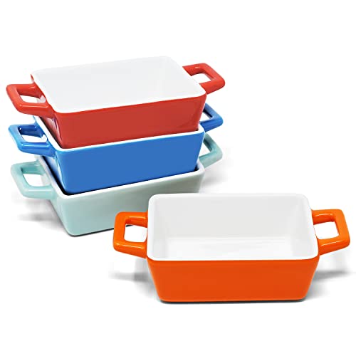 Joeji's Kitchen 4er Set Mini Auflaufform Backform - Kleine Auflaufförmchen Keramik für den Backofen - Ideal fur Souffle Creme Brulee Lasagne Tiramisu Pudding Kinderportion (Rechteckig) von joeji's Kitchen