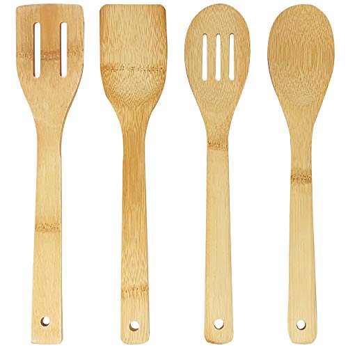 Joeji's Kitchen Küchenutensilien aus Bambus Koch Set aus Holz 4 Widerstandsfähige & stilvolle Bambus Utensilien Holzlöffel Bambusspatel geschlitzter Kochlöffel und Spatel von joeji's Kitchen