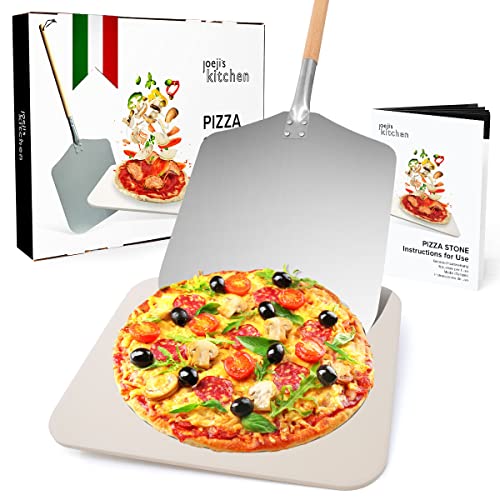 Joeji's Kitchen Pizzastein für Backofen & Gasgrill inkl. Pizzaschieber Pizzastein Aus Hochwertigem Cordierit - Pizzaschaufelset von joeji's Kitchen