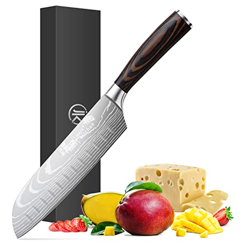 Joeji's Kitchen Santoku Messer aus Edelstahl mit ergonomischem Pakkawood-Griff - Rasiermesserscharfes japanisches Messer Scharfes Küchenmesser ideal zum Würfeln Hacken oder Schneiden Joeji's Kitchen Santoku Messer aus Edelstahl mit ergonomischem Pakkawood-Griff - Rasiermesserscharfes japanisches Messer Scharfes Küchenmesser ideal zum Würfeln Hacken oder Schneiden von joeji's Kitchen