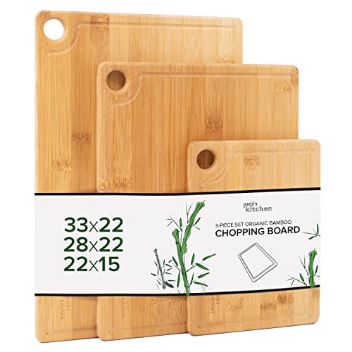 Joeji's Kitchen Set mit 3 Schneidebrett Holz - Robusten Bambus Schneidebretter optimal als Küchenbretter oder Holzbrett für die Küche - 20x15 cm 28x22 cm & 33x22 cm von joeji's Kitchen