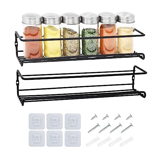 joeji's Kitchen ﻿﻿﻿Joejis ﻿﻿2er Set Gewürzregal aus Metall - ﻿﻿Gewürzregal Wand Metall Ohne Bohren mit 8 Selbstklebende Haken und Schrauben, Spice Rack für Küche Schranktür, Schwarz von joeji's Kitchen