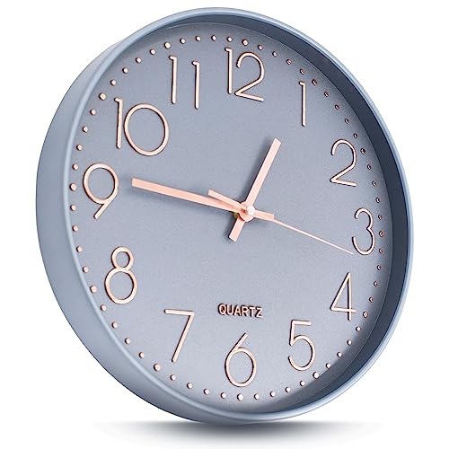Joejis 30cm Wanduhr ohne Tickgeräusche, Lautlose Wanduhr ohne Ticken durch Sweep-Mechanismus - Modernes Quarzdesign Dekorative Badezimmer Wohnzimmer Flur - Grau und Roségold von joeji's Kitchen