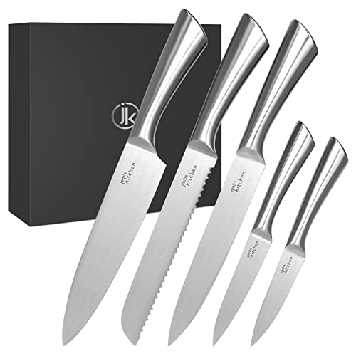 Joeji's Kitchen 5-in-1 Messerset aus Edelstahl - Scharfe Küchenmesser Set mit Brotmesser Kochmesser Santoku Messer Allzweckmesser und Gemüseme von joeji's Kitchen