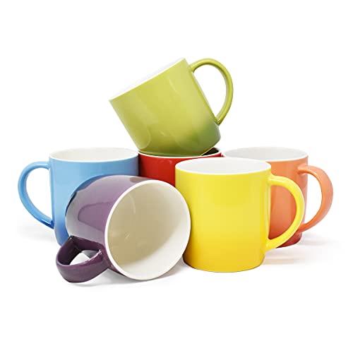 Joeji's Kitchen Farbige Kaffeetassen, 6 Stück Steingut Teetassen-Set 350 ml um Kaffee Tee Schokolade und andere Getränke länger heiß oder gekühlt zu halten von joeji's Kitchen