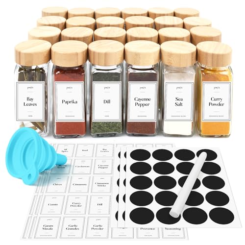 Joejis Gewürzgläser mit Deckeln und Etiketten - 24-teiliges Set aus 120ml Gewürzbehälter - Bambusdeckel - Ultimative Aufbewahrungslösung für Kräuter und Gewürze von joeji's Kitchen